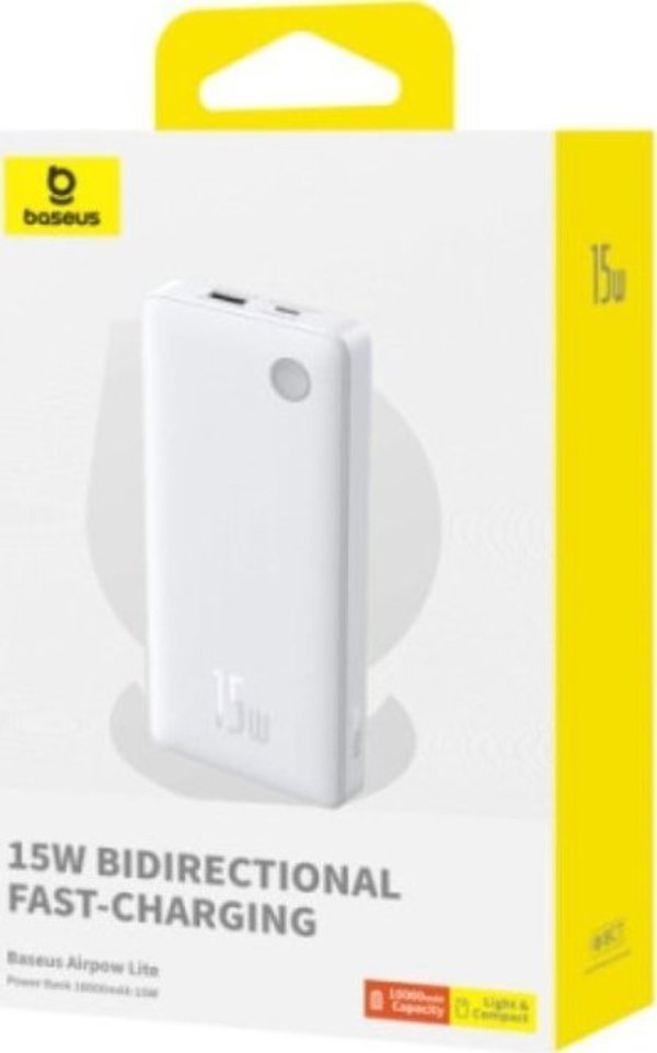 Baseus POWERBANK 10000MAH 15W USB + USB-C ΛΕΥΚΟ