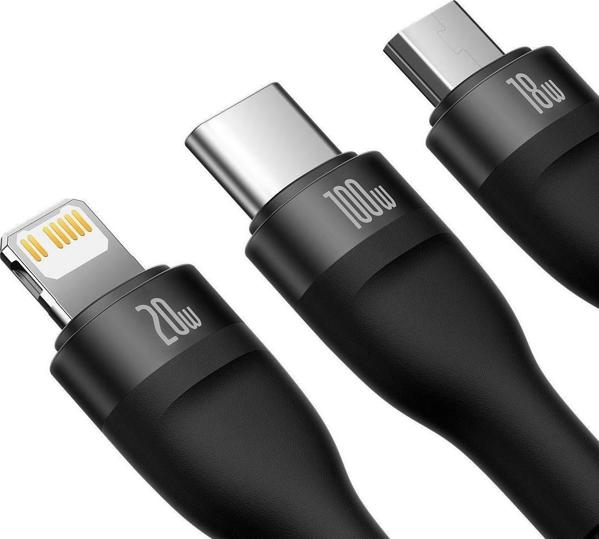 Καλώδιο USB Baseus USB-A + USB-C - USB-C + microUSB + Lightning 1.2 m Μαύρο (CASS030101)