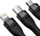 Καλώδιο USB Baseus USB-A + USB-C - USB-C + microUSB + Lightning 1.2 m Μαύρο (CASS030101)