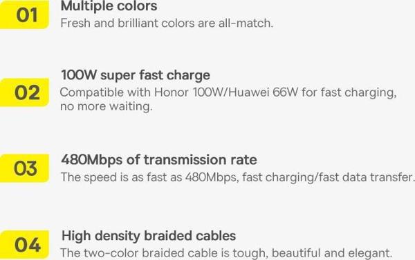 Cable USB to USB-C Baseus Dynamic Series, 100W, 2m (white)