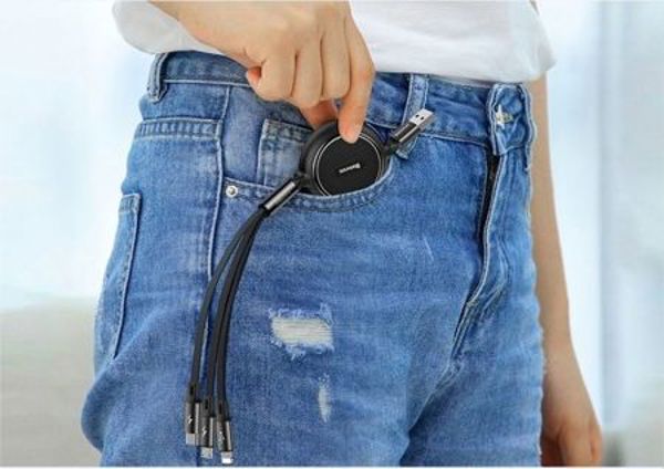 Καλώδιο USB Baseus USB-A - USB-C + microUSB + Lightning 1.2 m Μαύρο (46956)