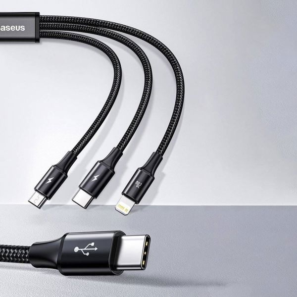 Baseus cable 3in1 Rapid PD USB-C - micro USB + Lightning + USB-C 1,5m black 20W 6953156204294