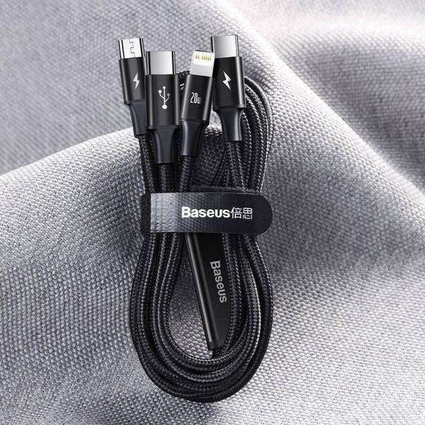 Baseus cable 3in1 Rapid PD USB-C - micro USB + Lightning + USB-C 1,5m black 20W 6953156204294