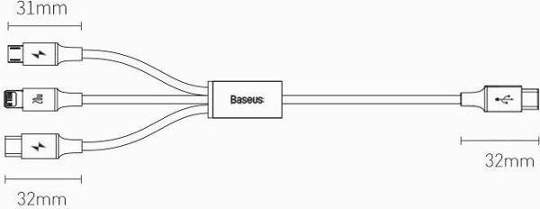 Baseus cable 3in1 Rapid PD USB-C - micro USB + Lightning + USB-C 1,5m black 20W 6953156204294
