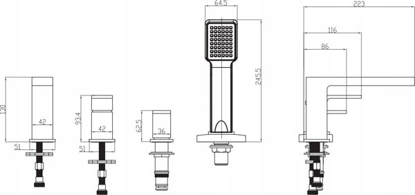 Μπαταρία ντους Sourcing Bathroom faucet με χειροκίνητο ντους Omnires Baretti BA7832BL