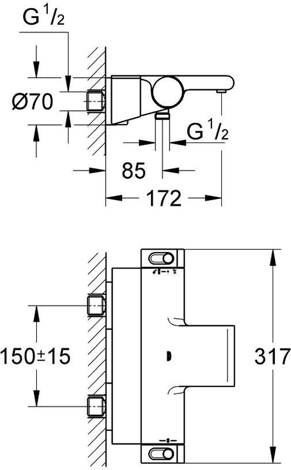 Μπαταρία μπανιέρας Grohe Grohtherm 2000 τοίχου χρώμιο (34464001)