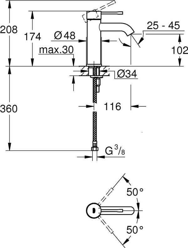 Μπαταρία νιπτήρα Grohe Essence επιτραπέζια χρώμιο (23590001)