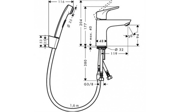 Μπαταρία νιπτήρα Hansgrohe Focus επιτραπέζια χρωμέ (31927000)