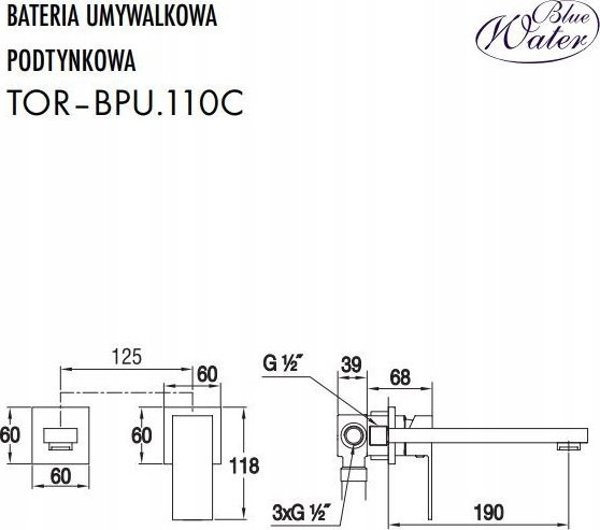 Μπαταρία νιπτήρα Blue Water Concealed washbasin faucet Blue Water Toronto TOR-BPU.110