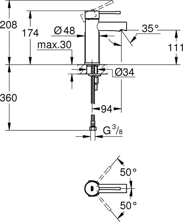 Μπαταρία νιπτήρα Grohe Essence επιτραπέζια χρώμιο (34294001)