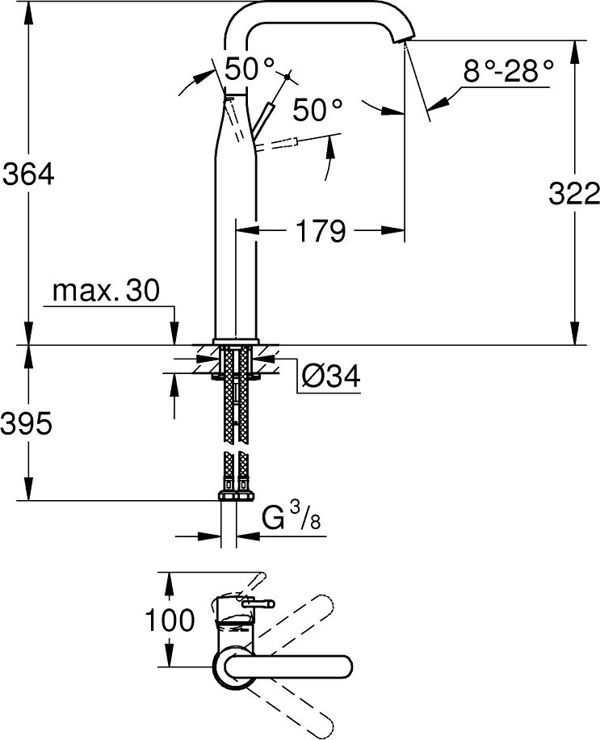 Μπαταρία νιπτήρα Grohe Essence επιτραπέζια χρώμιο (32901001)