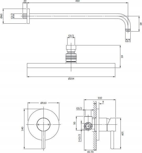 Μπαταρία ντους Sourcing Concealed shower system Omnires SYSY36GR, γραφίτης
