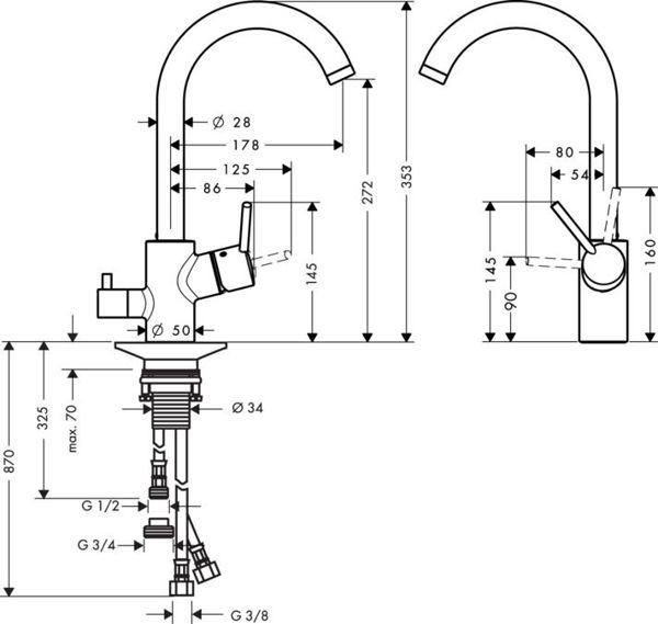 Βρύση κουζίνας Hansgrohe Talis S² Variarc όρθια από χρώμιο (14875000)
