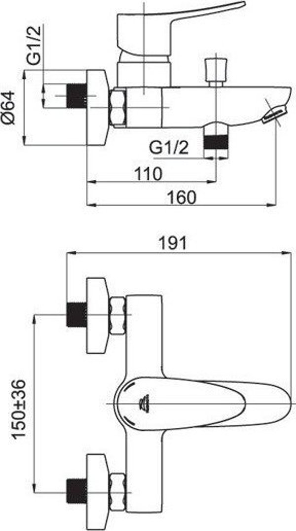 Μπαταρία ντους Rubineta Bath shower mixer RUBINETA Static-10, A10008