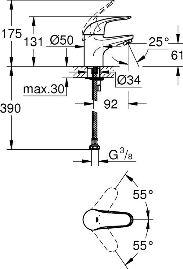 Μπαταρία νιπτήρα Grohe Euroeco επιτραπέζια χρώμιο (32734000)