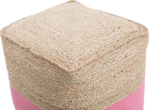 Beliani Πουφ KIRAMA 44x44x44cm, Υφαντό από Γιούτα και Βαμβάκι, Ροζ