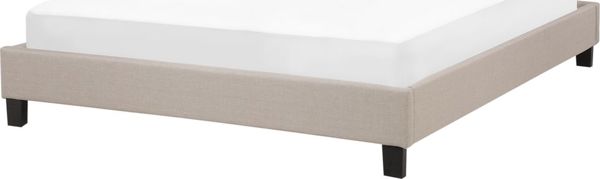 Beliani Κρεβάτι Επενδυμένο Roanne, Λινό, Μπεζ, 140x200 cm