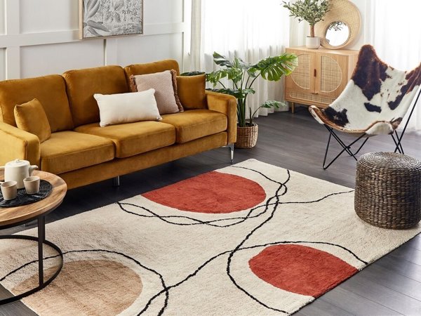 Beliani Lumarko Βαμβακερό χαλί 140 x 200 cm μπεζ και κόκκινο BOLAT! 12613907 4255664802873