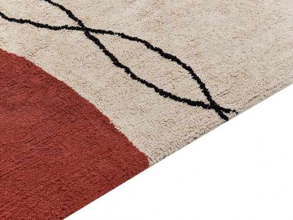 Beliani Lumarko Βαμβακερό χαλί 140 x 200 cm μπεζ και κόκκινο BOLAT! 12613907 4255664802873
