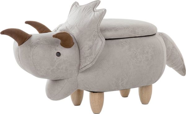 Beliani Πουφ Ζώο Triceratops με Αποθηκευτικό Χώρο, Γκρι, Πολυεστέρας, Ξύλινα Πόδια