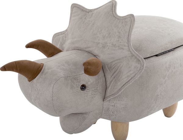 Beliani Πουφ Ζώο Triceratops με Αποθηκευτικό Χώρο, Γκρι, Πολυεστέρας, Ξύλινα Πόδια