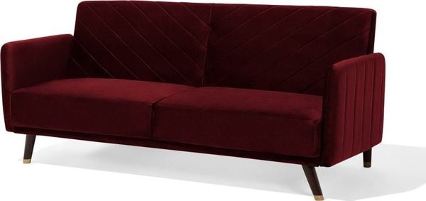 Beliani Καναπές-Κρεβάτι Velour Μπορντό SENJA