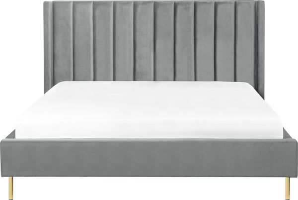 Beliani Κρεβάτι Villette Βελούδινο Γκρι 160x200 cm - Διπλό Κρεβάτι με Ξύλινο Σκελετό