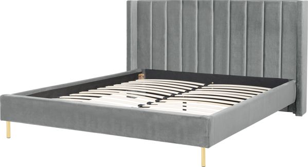 Beliani Κρεβάτι Villette Βελούδινο Γκρι 160x200 cm - Διπλό Κρεβάτι με Ξύλινο Σκελετό