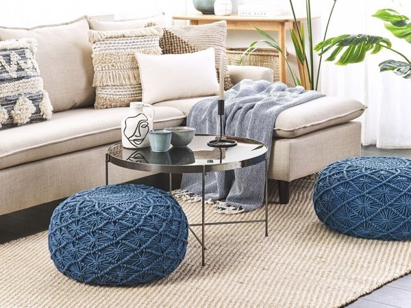 Πουφ Μακραμέ Beliani Lumarko ⌀ 50 cm Navy Blue Berkane! 12291484 4251682287463