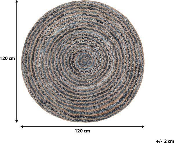 Beliani Στρογγυλό χαλί από γιούτα 120 cm μπλε-μπεζ MASLAK 8497460 4251682228190