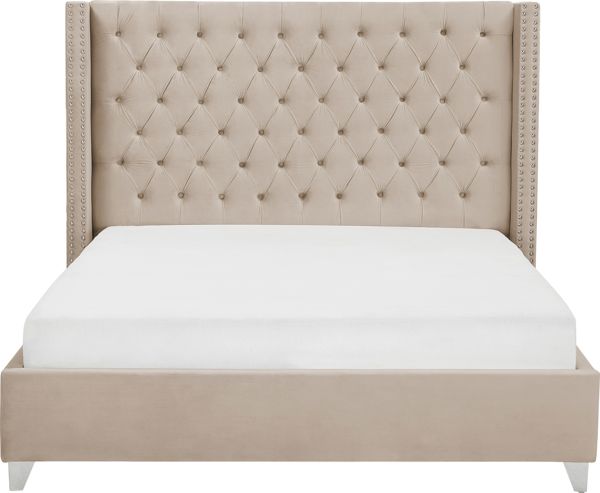 Beliani Κρεβάτι LUBBON Βελούδινο Μπεζ 160x200 cm