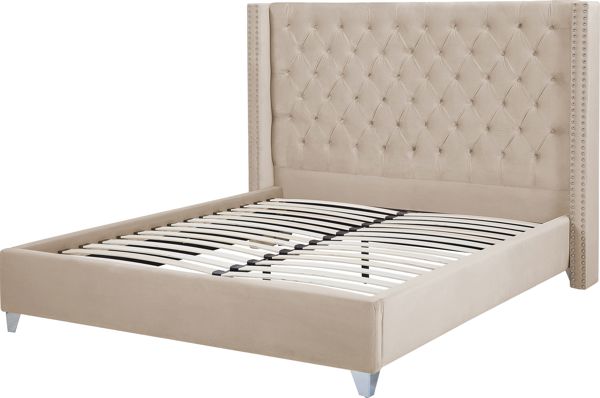 Beliani Κρεβάτι LUBBON Βελούδινο Μπεζ 160x200 cm