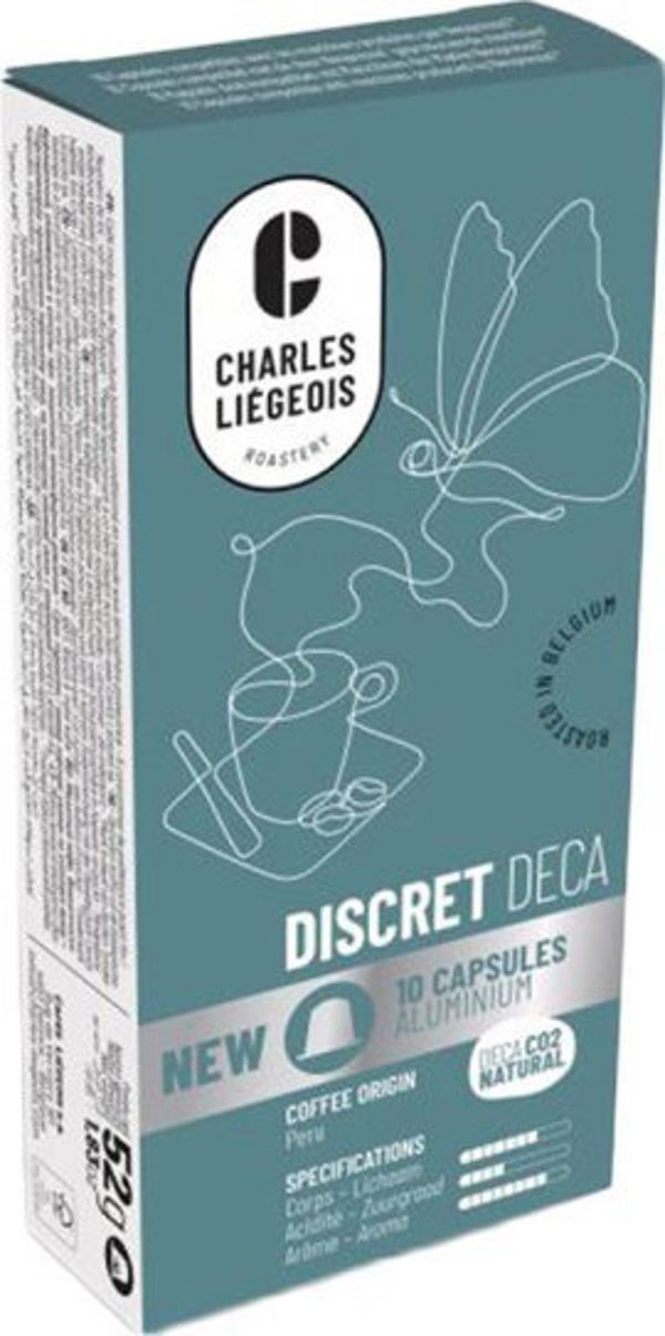 Κάψουλες καφέ χωρίς καφεΐνη συμβατές με Nespresso(r) Charles Liegeois Discret Deca, 10 τεμ.