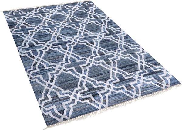 Beliani Χαλί ADIYAMAN Βαμβακερό Χειροποίητο Boho 140x200cm Μπλε