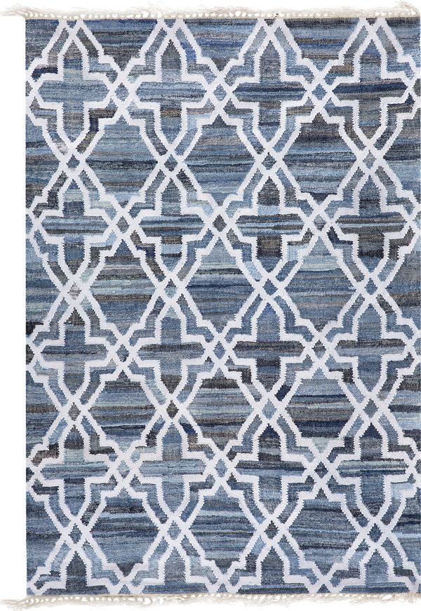 Beliani Χαλί ADIYAMAN Βαμβακερό Χειροποίητο Boho 140x200cm Μπλε