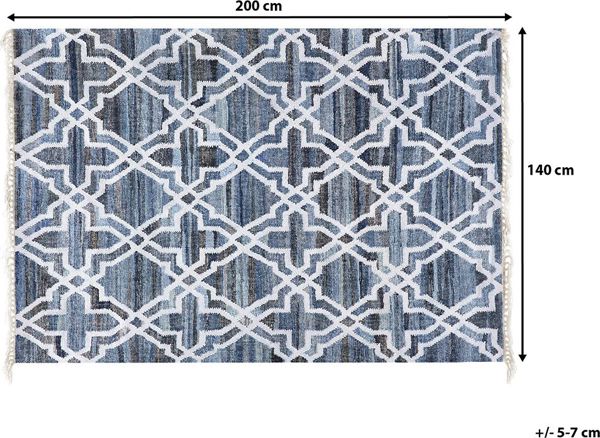 Beliani Χαλί ADIYAMAN Βαμβακερό Χειροποίητο Boho 140x200cm Μπλε