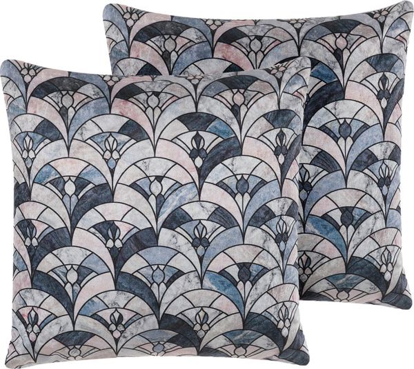 Beliani Σετ 2 Διακοσμητικά Μαξιλάρια KOODAL 45x45 cm, Μπλε & Μπεζ με Μοτίβο Βιτρό