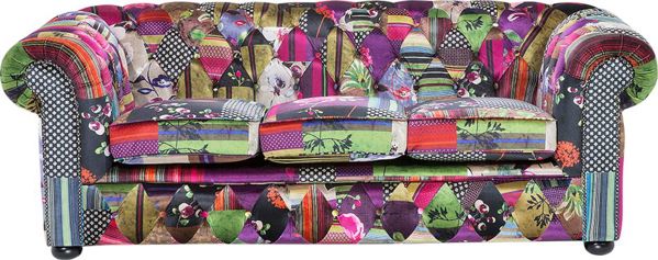 Beliani 3θέσιος καναπές patchwork, μωβ CHESTERFIELD 8083360 4260580920976