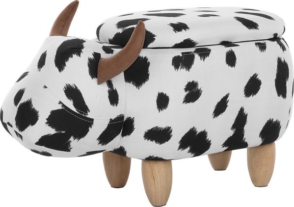 Beliani Πουφ Ζώο Cow με Αποθηκευτικό Χώρο, Μαύρο-Λευκό