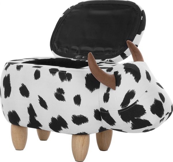 Beliani Πουφ Ζώο Cow με Αποθηκευτικό Χώρο, Μαύρο-Λευκό