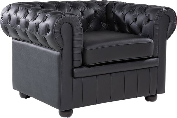 Πολυθρόνα Beliani Chesterfield από Γνήσιο Δέρμα, Μαύρη, Κλασικό Σχέδιο