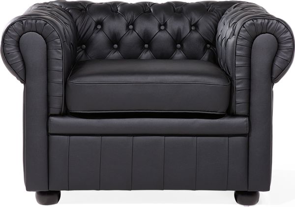 Πολυθρόνα Beliani Chesterfield από Γνήσιο Δέρμα, Μαύρη, Κλασικό Σχέδιο