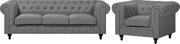 Beliani 4θέσιο σετ σαλονιού μεγάλο ανοιχτό γκρι CHESTERFIELD 8034755 4251682203333