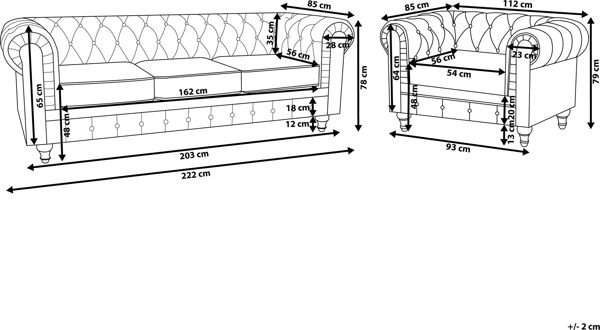 Beliani 4θέσιο σετ σαλονιού μεγάλο ανοιχτό γκρι CHESTERFIELD 8034755 4251682203333