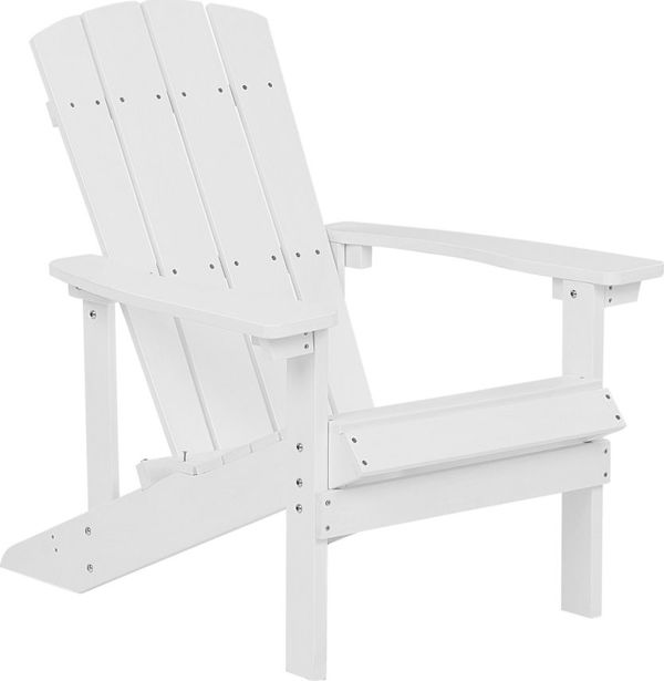 Beliani Adirondack Καρέκλα Κήπου Ξύλινη, Λευκή, Ανθεκτική στις Καιρικές Συνθήκες