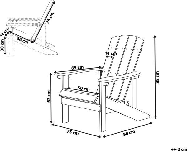 Beliani Adirondack Καρέκλα Κήπου Ξύλινη, Λευκή, Ανθεκτική στις Καιρικές Συνθήκες