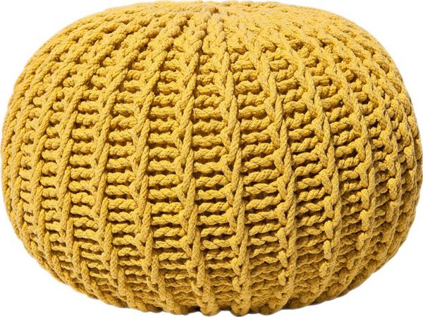 Beliani Pouffe CONRAD II Στρογγυλό Πουφ από Βαμβακερό Νήμα, Κίτρινο, 50 x 35 cm