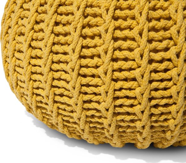 Beliani Pouffe CONRAD II Στρογγυλό Πουφ από Βαμβακερό Νήμα, Κίτρινο, 50 x 35 cm