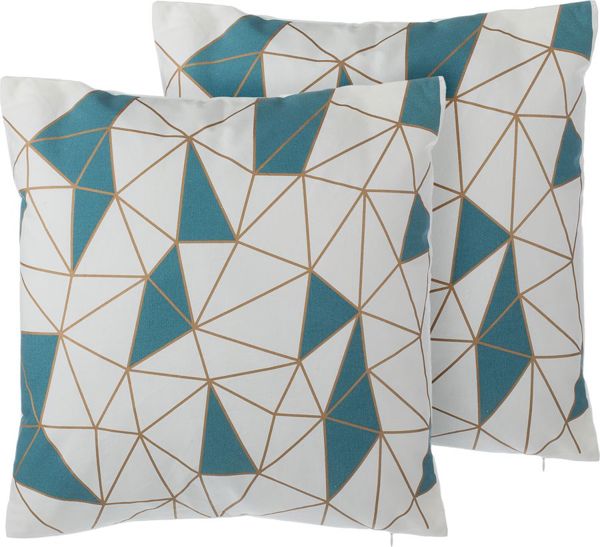 Beliani Σετ 2 Διακοσμητικά Μαξιλάρια CLARKIA 45x45cm, Βαμβακερά με Γεωμετρικό Σχέδιο, Μπλε