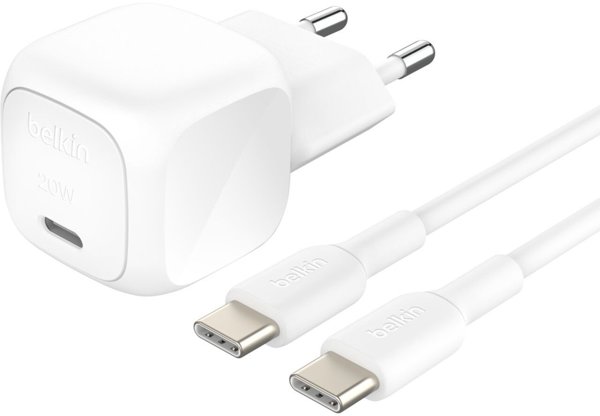 Belkin BOOST↑Charge USB-C Φορτιστής Τοίχου 20W PD PPS με Καλώδιο USB-C σε USB-C 1m, Λευκό, WCA009KQ1MWH-B6